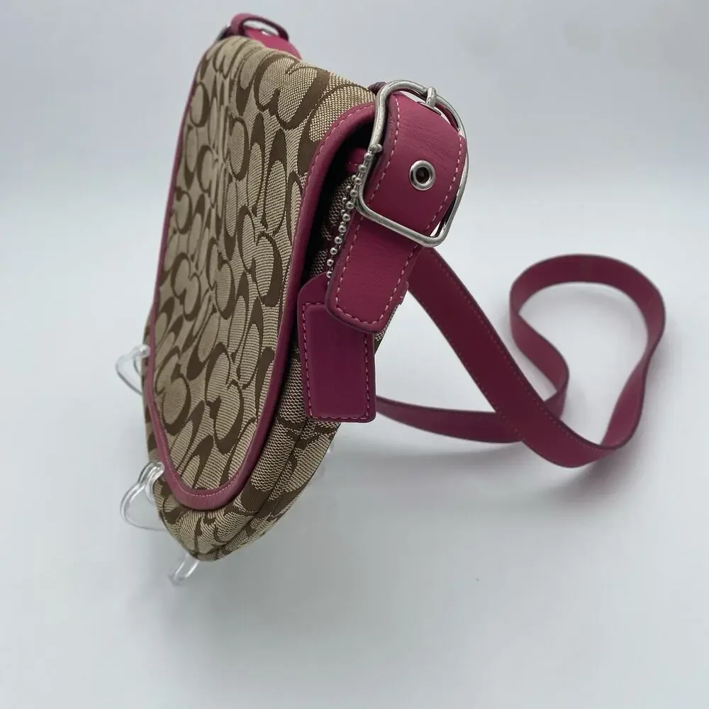 Coach Y2K Signature Flap Crossbody Bag Fuchsia Pink Trim & Interior Saddle 6842